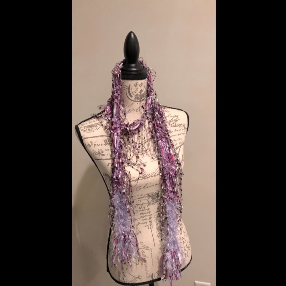 Bloomingdale’s Luxury purple tassel/fur scarf